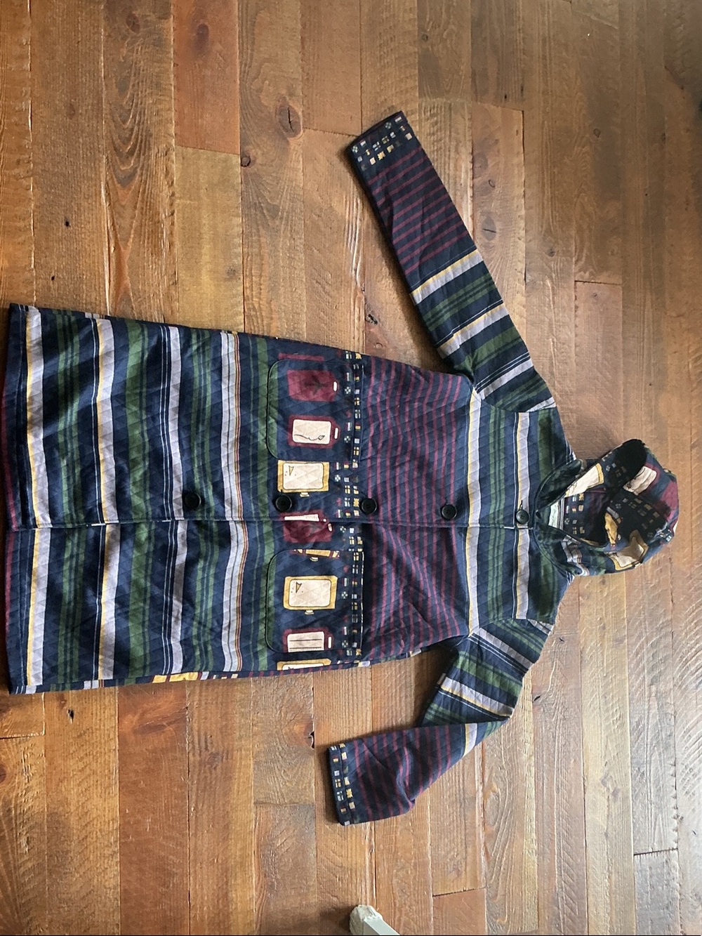 Handmade Multicolor Striped Hooded Coat. Size Small to Medium
